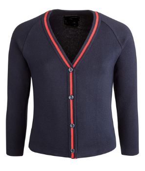 Ryde School Navy Cardigan With Red Stripe