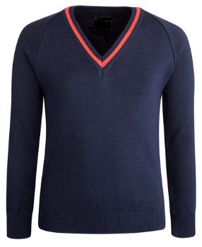 Ryde School Navy V-Neck Jumper with Red Stripe
