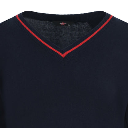 Ryde School Navy Sleeveless Jumper with Red Stripe
