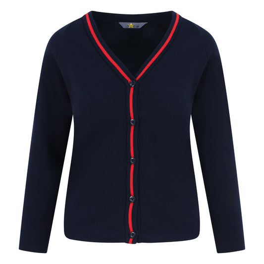 Ryde School Navy Cardigan With Red Stripe