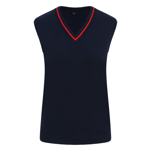 Ryde School Navy Sleeveless Jumper with Red Stripe