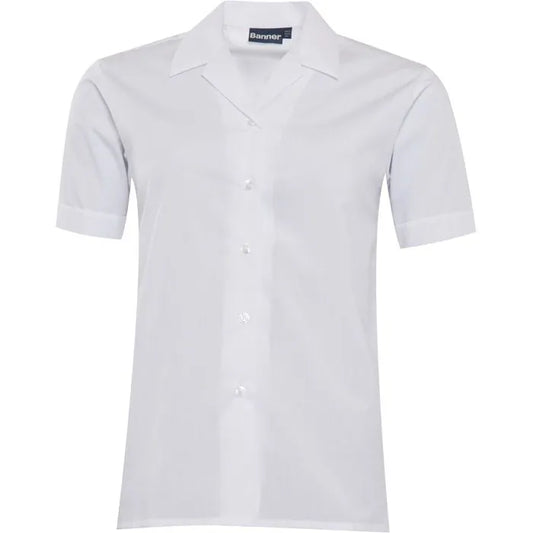 Short Sleeve Non Iron White Revere Blouse - Twin Pack