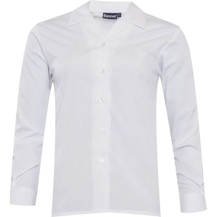 Long Sleeve Non Iron White Revere Blouse - Twin Pack