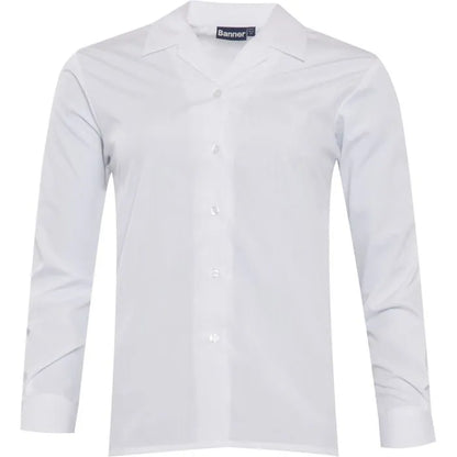 Long Sleeve Non Iron White Revere Blouse - Twin Pack