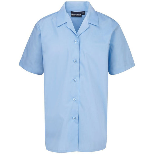 Short Sleeve Non Iron Blue Revere Blouse - Twin Pack